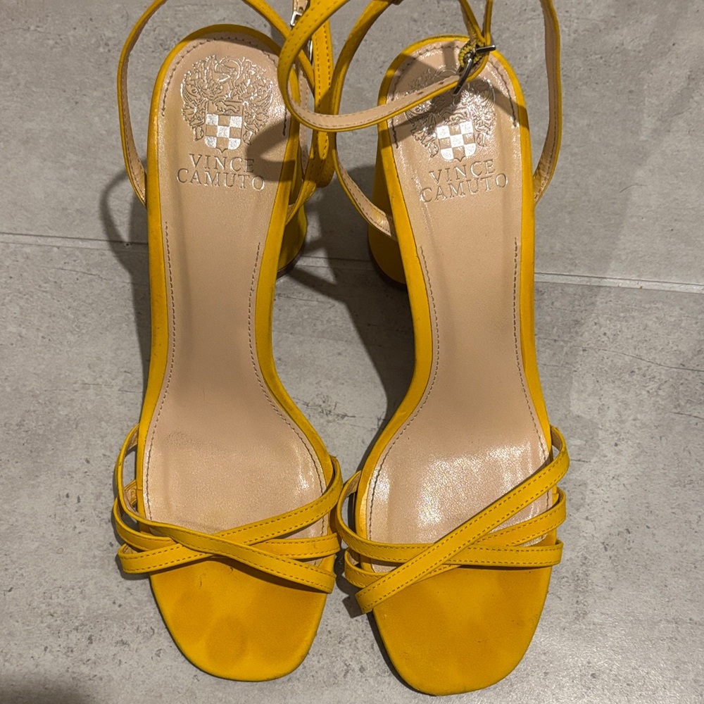 Vince Camuto Mustard Yellow Block Heel Sandals - Picture 3 of 7